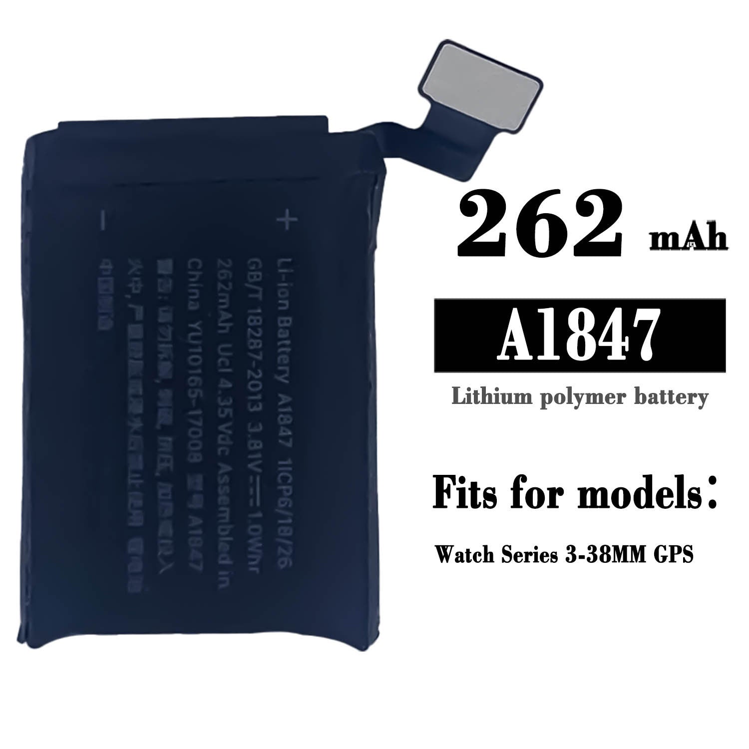 Batterie de remplacement pour Apple Watch iWatch série 3 38 mm GPS+LTE, 262 mAh Batterie de remplacement pour Apple Watch iWatch série 3 38 mm GPS+LTE, 262 mAh